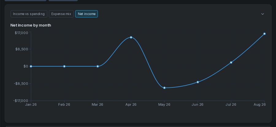Net income by month line chart